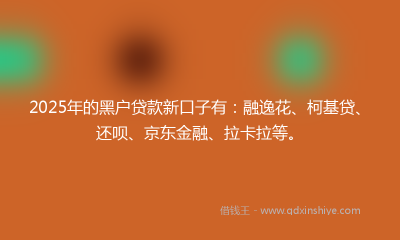 2025年的黑户贷款新口子有：融逸花、柯基贷、还呗、京东金融、拉卡拉等。