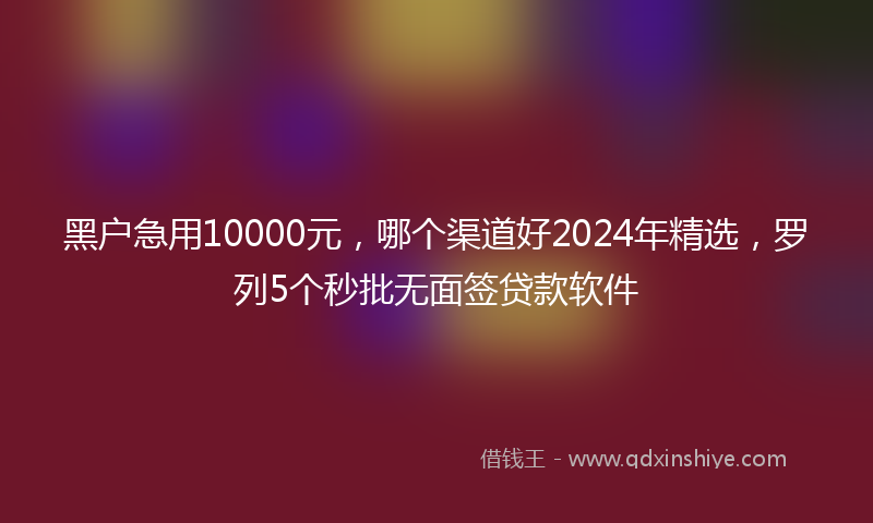 黑户急用10000元，哪个渠道好2024年精选，罗列5个秒批无面签贷款软件