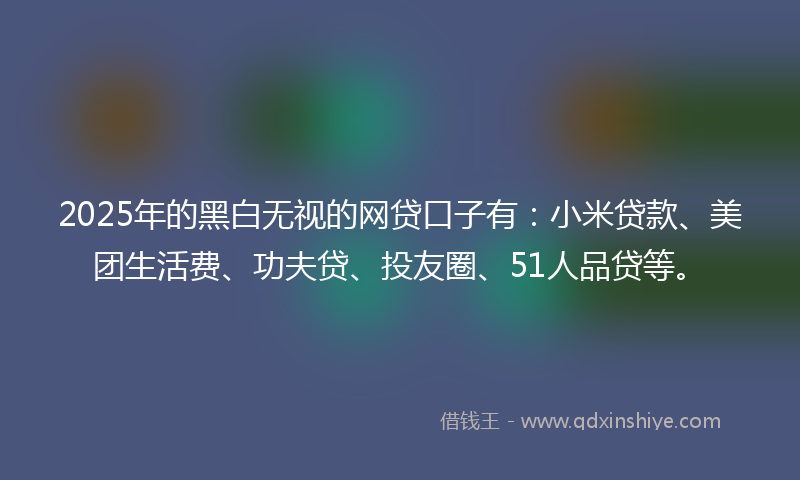 2025年的黑白无视的网贷口子有：小米贷款、美团生活费、功夫贷、投友圈、51人品贷等。