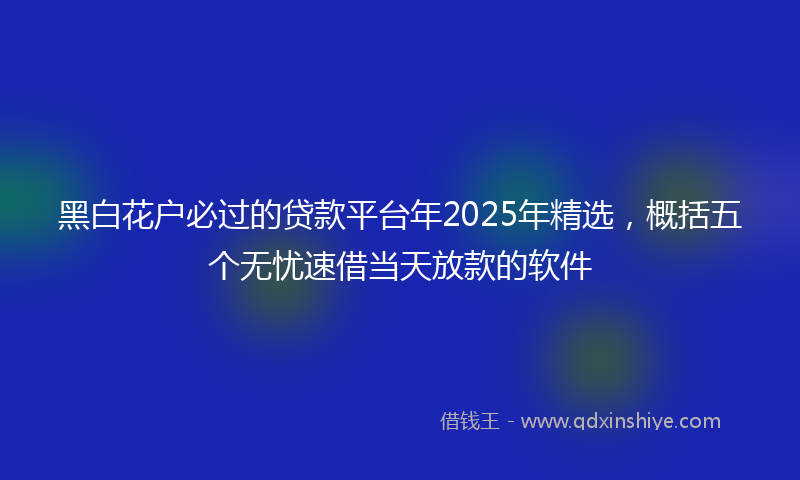 黑白花户必过的贷款平台年2025年精选，概括五个无忧速借当天放款的软件