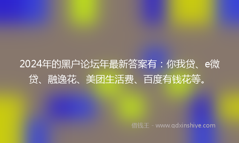 2024年的黑户论坛年最新答案有：你我贷、e微贷、融逸花、美团生活费、百度有钱花等。