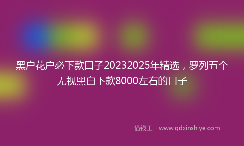 黑户花户必下款口子20232025年精选，罗列五个无视黑白下款8000左右的口子