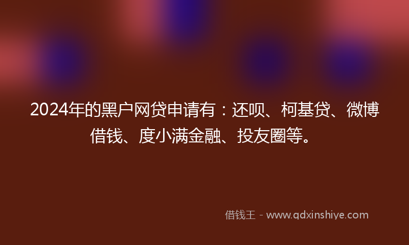 2024年的黑户网贷申请有：还呗、柯基贷、微博借钱、度小满金融、投友圈等。