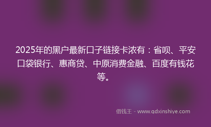 2025年的黑户最新口子链接卡浓有：省呗、平安口袋银行、惠商贷、中原消费金融、百度有钱花等。