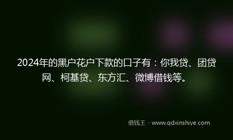 2024年的黑户花户下款的口子有：你我贷、团贷网、柯基贷、东方汇、微博借钱等。