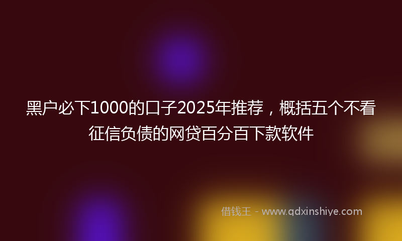 黑户必下1000的口子2025年推荐，概括五个不看征信负债的网贷百分百下款软件