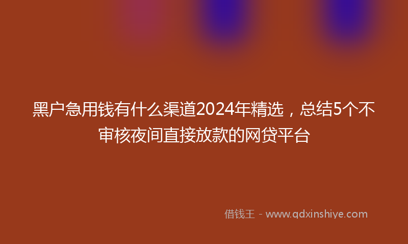 黑户急用钱有什么渠道2024年精选，总结5个不审核夜间直接放款的网贷平台