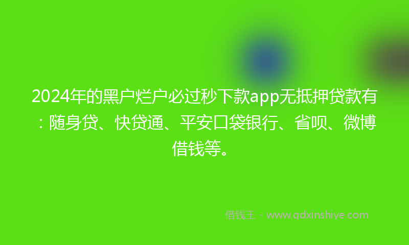 2024年的黑户烂户必过秒下款app无抵押贷款有：随身贷、快贷通、平安口袋银行、省呗、微博借钱等。