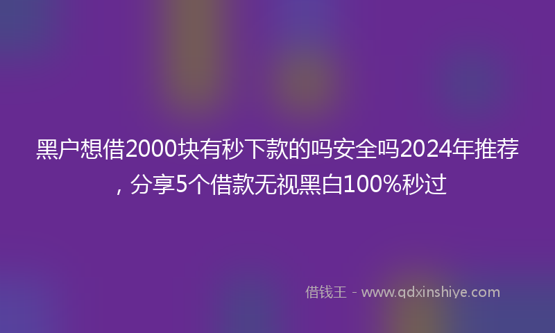 黑户想借2000块有秒下款的吗安全吗2024年推荐，分享5个借款无视黑白100%秒过