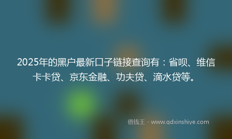 2025年的黑户最新口子链接查询有：省呗、维信卡卡贷、京东金融、功夫贷、滴水贷等。