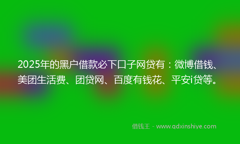2025年的黑户借款必下口子网贷有：微博借钱、美团生活费、团贷网、百度有钱花、平安i贷等。