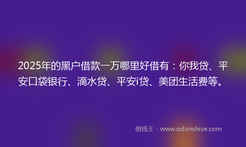 2025年的黑户借款一万哪里好借有：你我贷、平安口袋银行、滴水贷、平安i贷、美团生活费等。