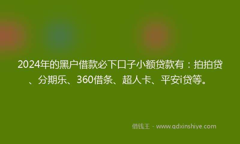 2024年的黑户借款必下口子小额贷款有：拍拍贷、分期乐、360借条、超人卡、平安i贷等。