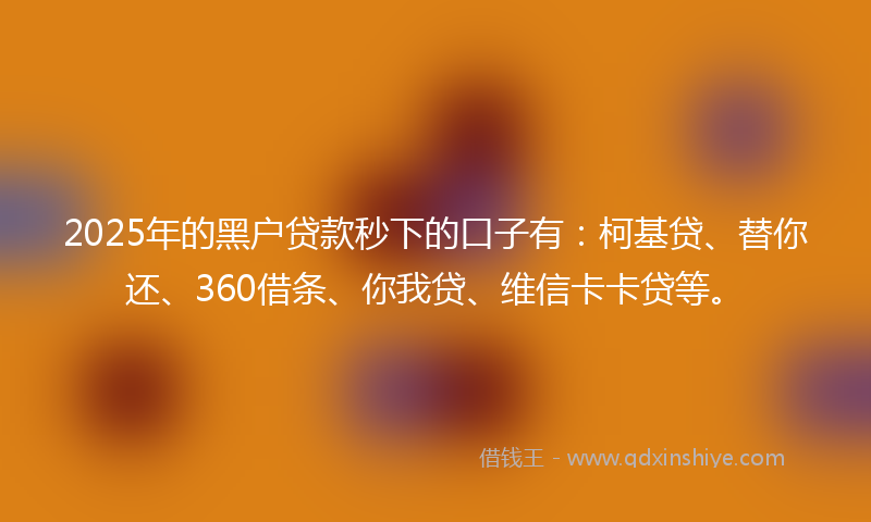 2025年的黑户贷款秒下的口子有：柯基贷、替你还、360借条、你我贷、维信卡卡贷等。