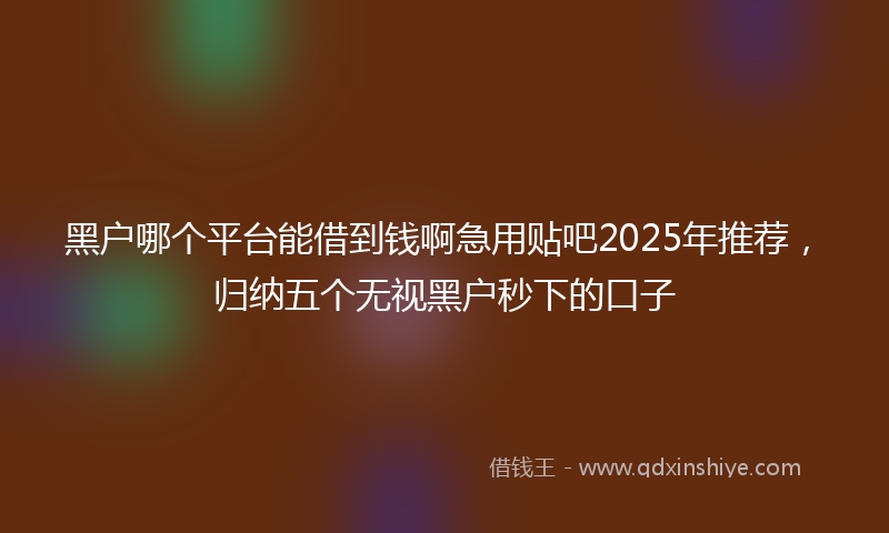 黑户哪个平台能借到钱啊急用贴吧2025年推荐，归纳五个无视黑户秒下的口子