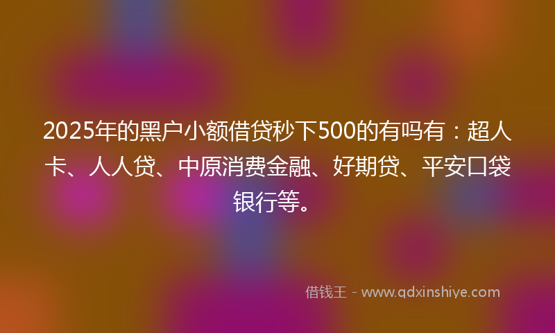 2025年的黑户小额借贷秒下500的有吗有：超人卡、人人贷、中原消费金融、好期贷、平安口袋银行等。