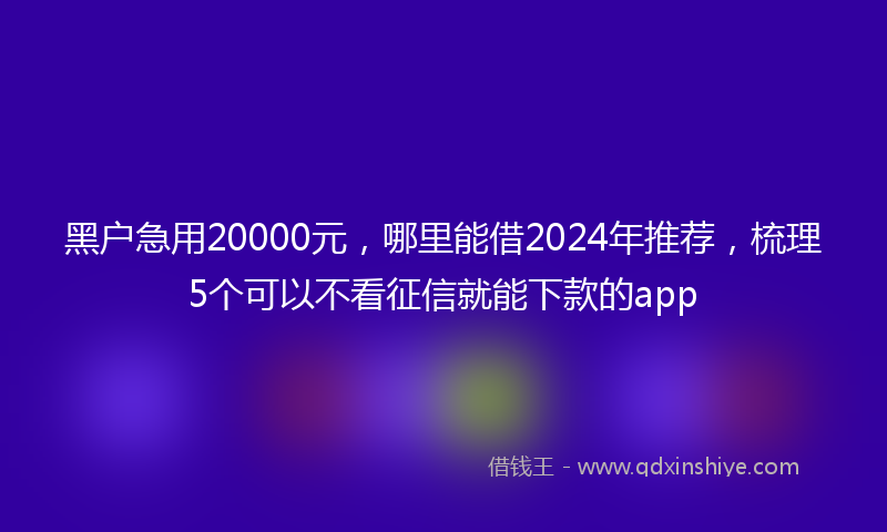 黑户急用20000元，哪里能借2024年推荐，梳理5个可以不看征信就能下款的app