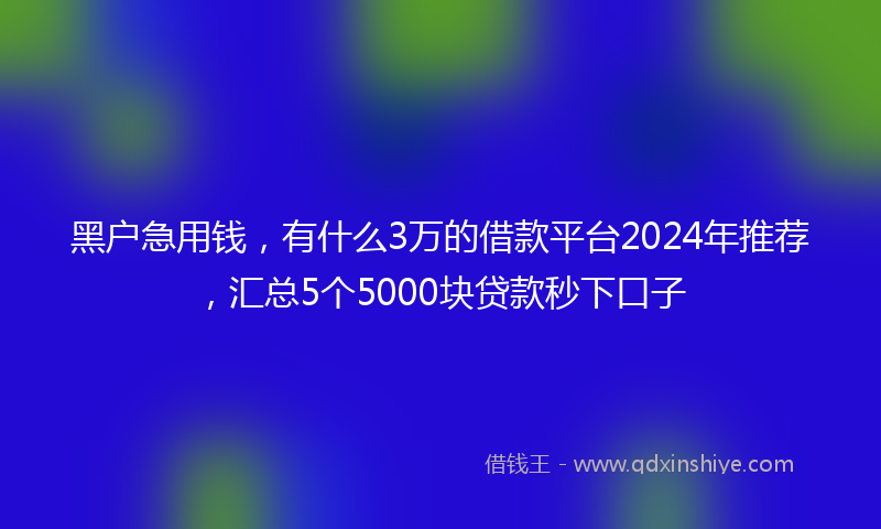 黑户急用钱，有什么3万的借款平台2024年推荐，汇总5个5000块贷款秒下口子
