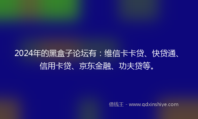 2024年的黑盒子论坛有：维信卡卡贷、快贷通、信用卡贷、京东金融、功夫贷等。