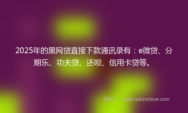 2025年的黑网贷直接下款通讯录有：e微贷、分期乐、功夫贷、还呗、信用卡贷等。
