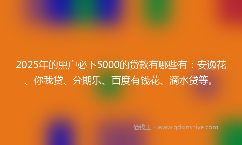 2025年的黑户必下5000的贷款有哪些有：安逸花、你我贷、分期乐、百度有钱花、滴水贷等。
