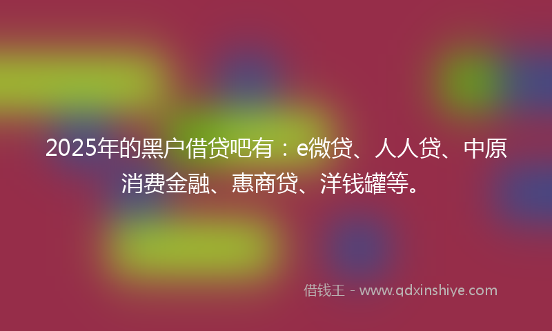 2025年的黑户借贷吧有：e微贷、人人贷、中原消费金融、惠商贷、洋钱罐等。