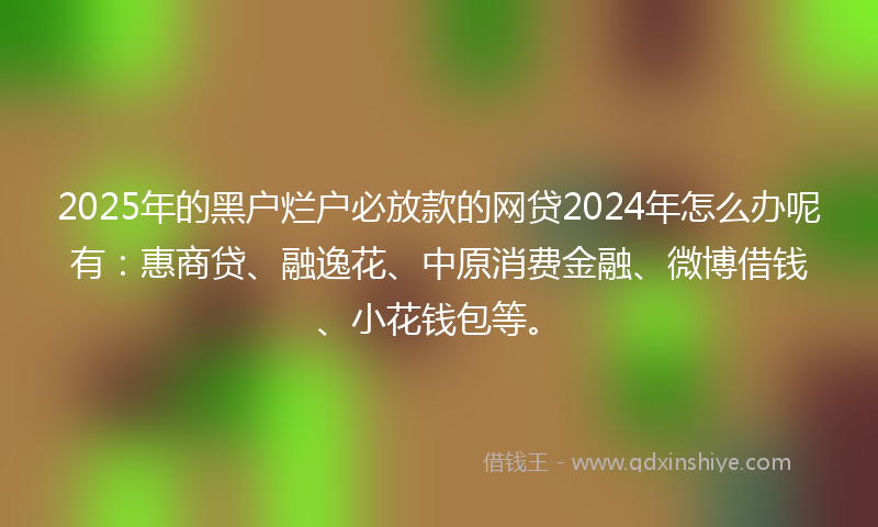 2025年的黑户烂户必放款的网贷2024年怎么办呢有：惠商贷、融逸花、中原消费金融、微博借钱、小花钱包等。