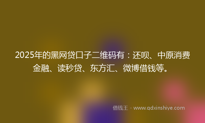 2025年的黑网贷口子二维码有：还呗、中原消费金融、读秒贷、东方汇、微博借钱等。