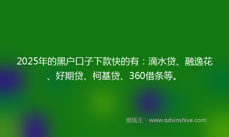 2025年的黑户口子下款快的有：滴水贷、融逸花、好期贷、柯基贷、360借条等。