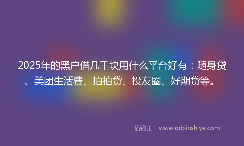 2025年的黑户借几千块用什么平台好有：随身贷、美团生活费、拍拍贷、投友圈、好期贷等。
