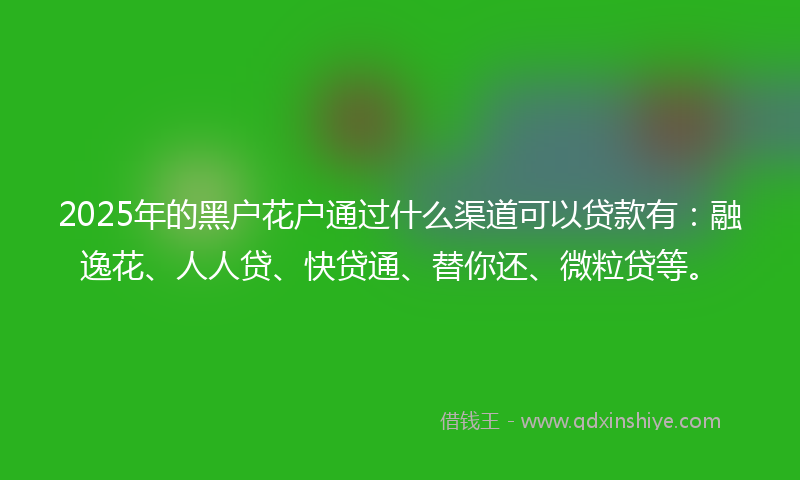 2025年的黑户花户通过什么渠道可以贷款有：融逸花、人人贷、快贷通、替你还、微粒贷等。