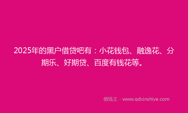 2025年的黑户借贷吧有：小花钱包、融逸花、分期乐、好期贷、百度有钱花等。