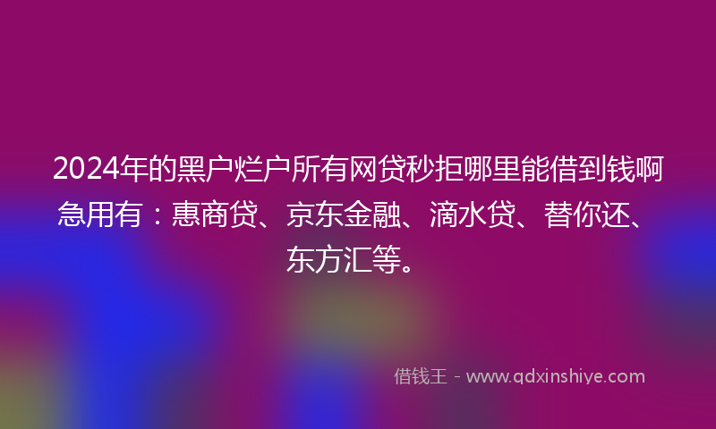2024年的黑户烂户所有网贷秒拒哪里能借到钱啊急用有：惠商贷、京东金融、滴水贷、替你还、东方汇等。