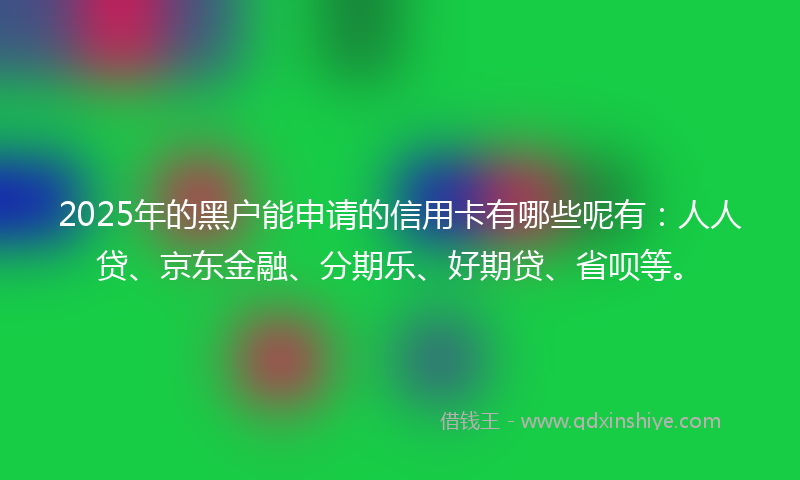 2025年的黑户能申请的信用卡有哪些呢有：人人贷、京东金融、分期乐、好期贷、省呗等。