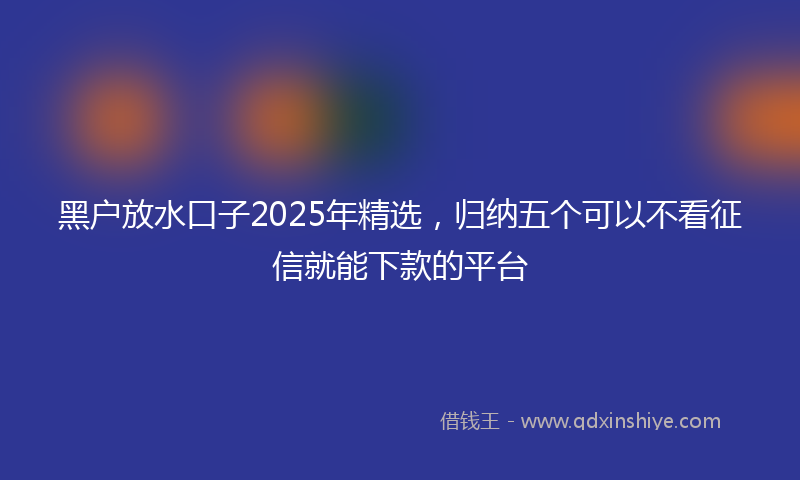 黑户放水口子2025年精选，归纳五个可以不看征信就能下款的平台