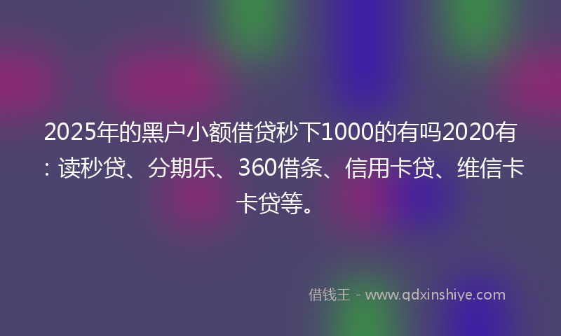 2025年的黑户小额借贷秒下1000的有吗2020有：读秒贷、分期乐、360借条、信用卡贷、维信卡卡贷等。