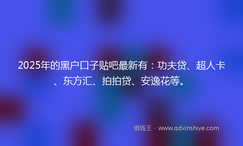 2025年的黑户口子贴吧最新有：功夫贷、超人卡、东方汇、拍拍贷、安逸花等。