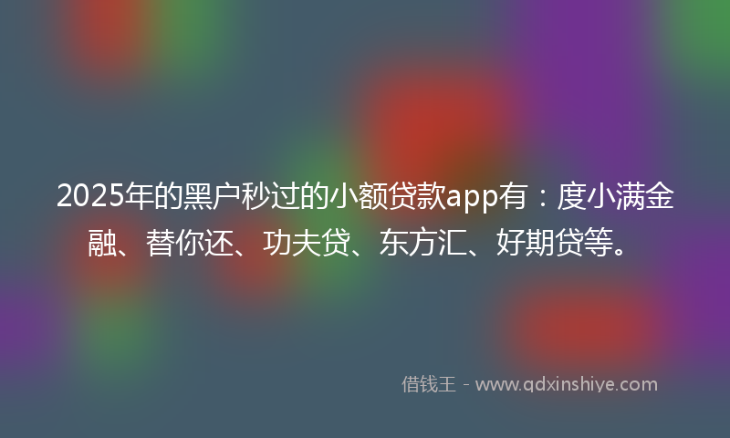 2025年的黑户秒过的小额贷款app有：度小满金融、替你还、功夫贷、东方汇、好期贷等。