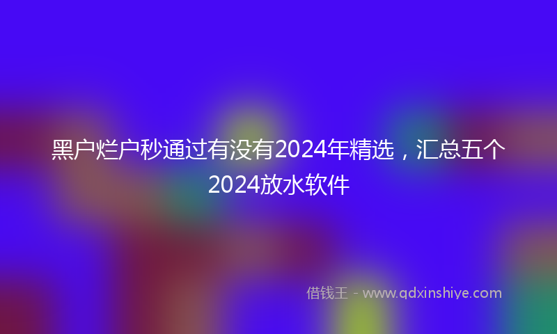 黑户烂户秒通过有没有2024年精选，汇总五个2024放水软件