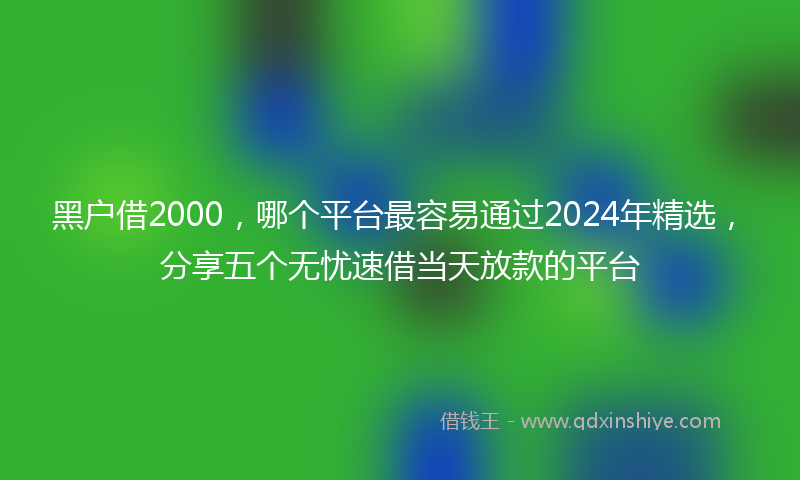 黑户借2000，哪个平台最容易通过2024年精选，分享五个无忧速借当天放款的平台