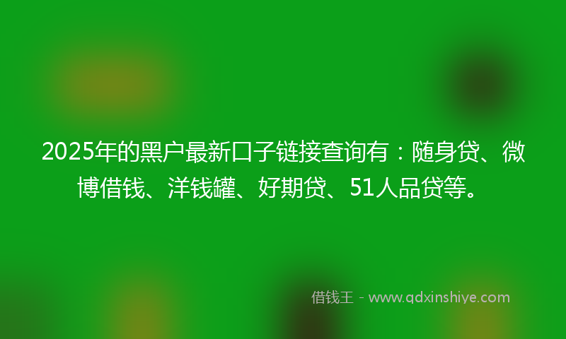 2025年的黑户最新口子链接查询有：随身贷、微博借钱、洋钱罐、好期贷、51人品贷等。