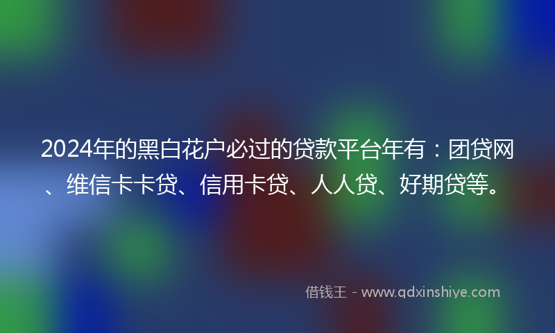 2024年的黑白花户必过的贷款平台年有：团贷网、维信卡卡贷、信用卡贷、人人贷、好期贷等。