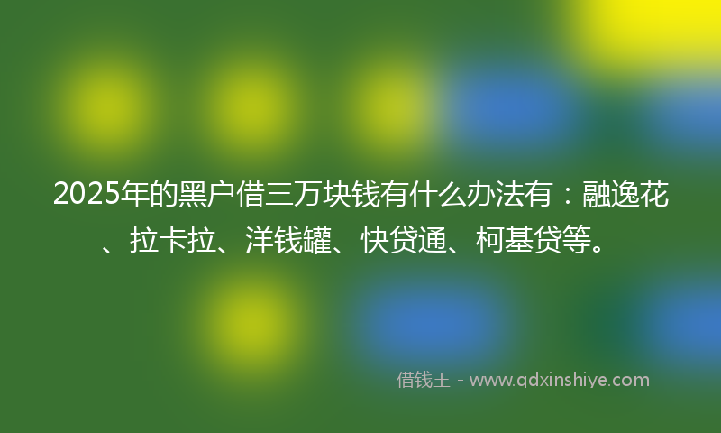 2025年的黑户借三万块钱有什么办法有：融逸花、拉卡拉、洋钱罐、快贷通、柯基贷等。