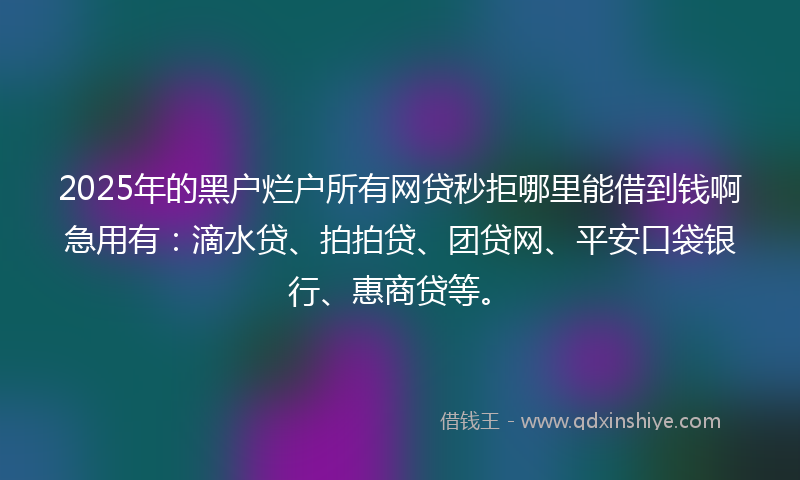2025年的黑户烂户所有网贷秒拒哪里能借到钱啊急用有：滴水贷、拍拍贷、团贷网、平安口袋银行、惠商贷等。