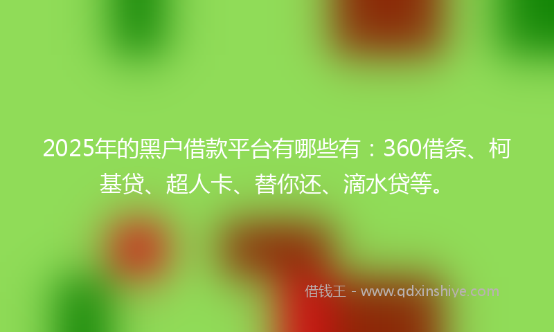 2025年的黑户借款平台有哪些有：360借条、柯基贷、超人卡、替你还、滴水贷等。
