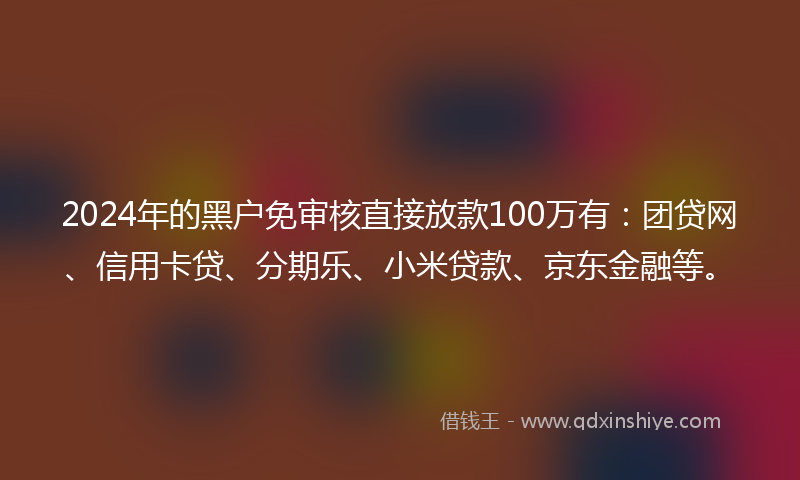 2024年的黑户免审核直接放款100万有：团贷网、信用卡贷、分期乐、小米贷款、京东金融等。