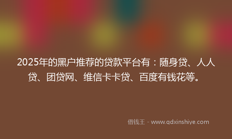 2025年的黑户推荐的贷款平台有：随身贷、人人贷、团贷网、维信卡卡贷、百度有钱花等。