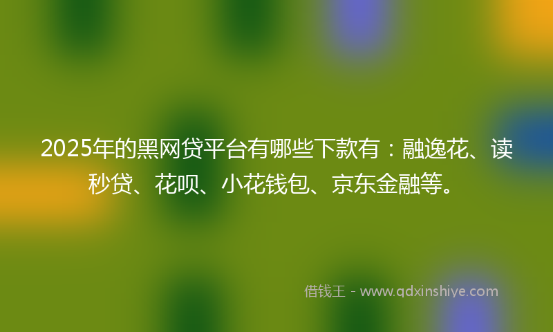 2025年的黑网贷平台有哪些下款有：融逸花、读秒贷、花呗、小花钱包、京东金融等。