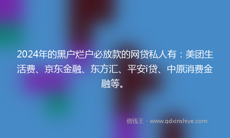 2024年的黑户烂户必放款的网贷私人有：美团生活费、京东金融、东方汇、平安i贷、中原消费金融等。