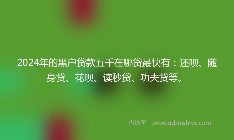 2024年的黑户贷款五千在哪贷最快有：还呗、随身贷、花呗、读秒贷、功夫贷等。
